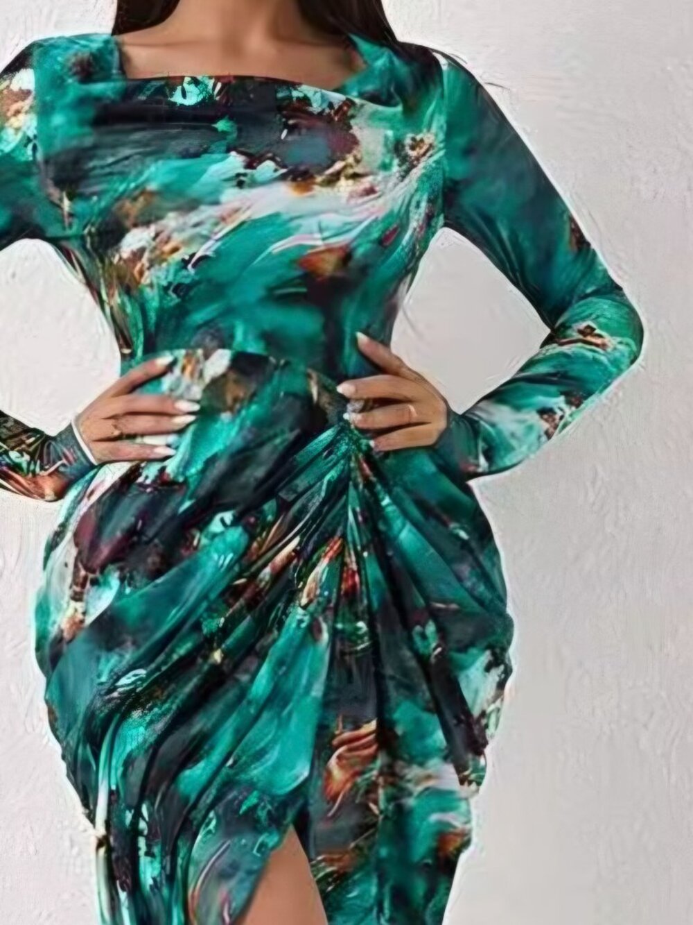 Tye dye draped ruched dress